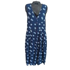 Vintage Midi Dress 10 Daisy Polka Dot Button Front 90s Cottagecore Modest Comfy